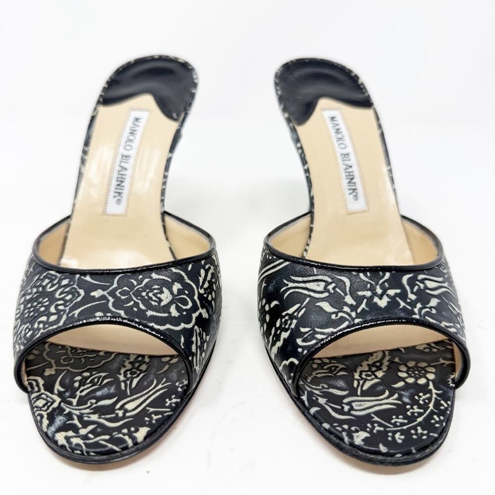 Manolo Blahnik Black Floral Print Mules Womens Size EU 37 - Picture 3 of 10